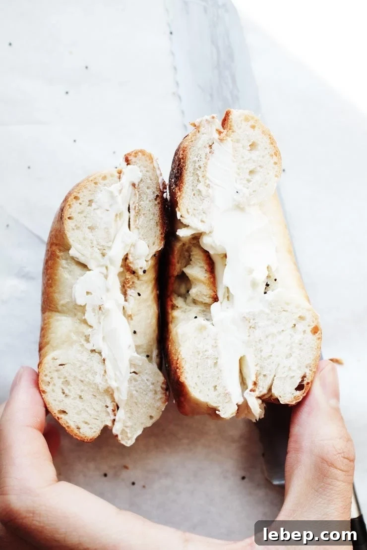 Authentic New York Bagel Recipe: Crispy Outside, Chewy Inside 12 Bagel with cream cheese