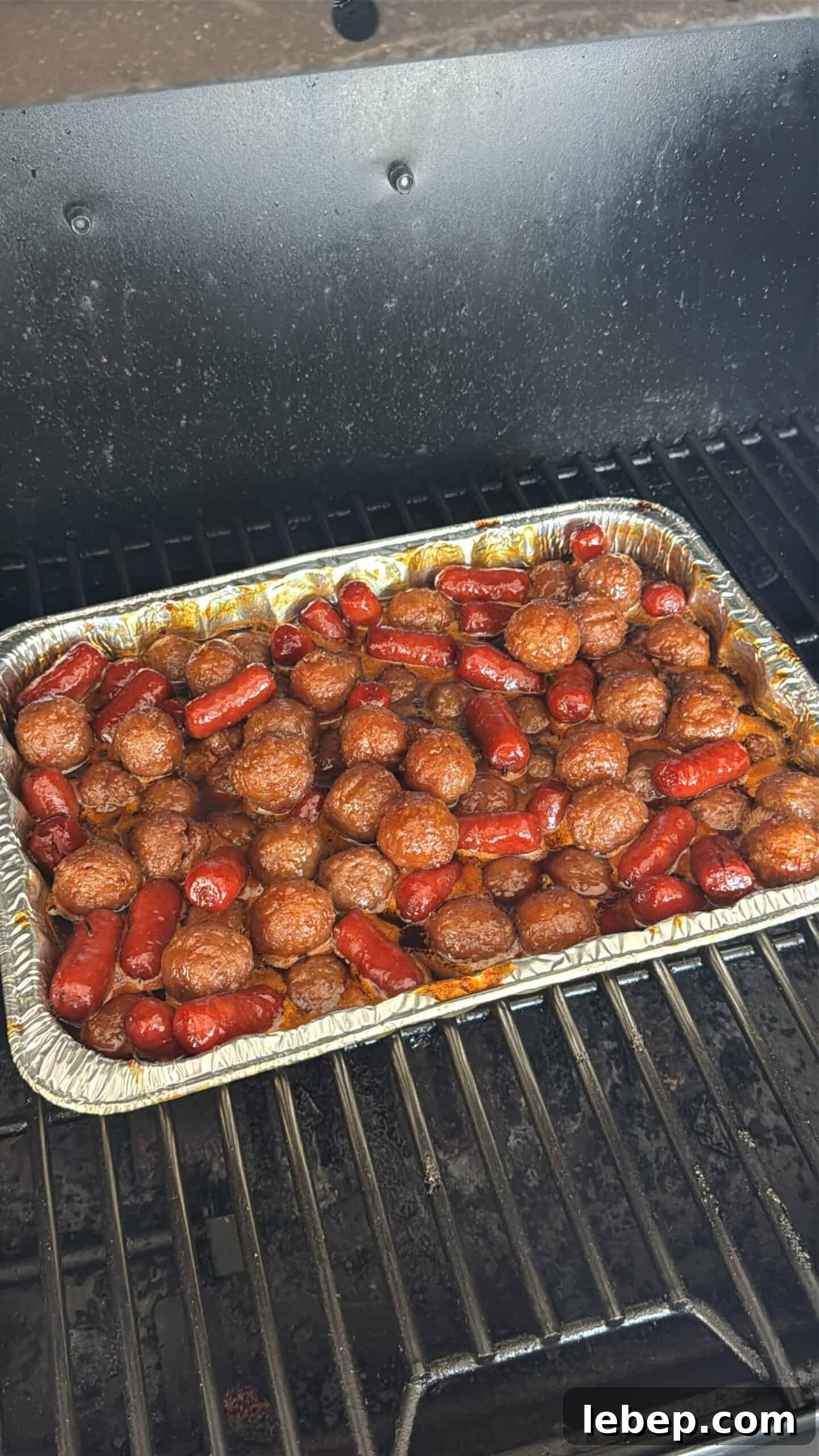 Smoked BBQ Meatballs & Little Smokies Recipe for Party Snacks 5 Cooking in smoker