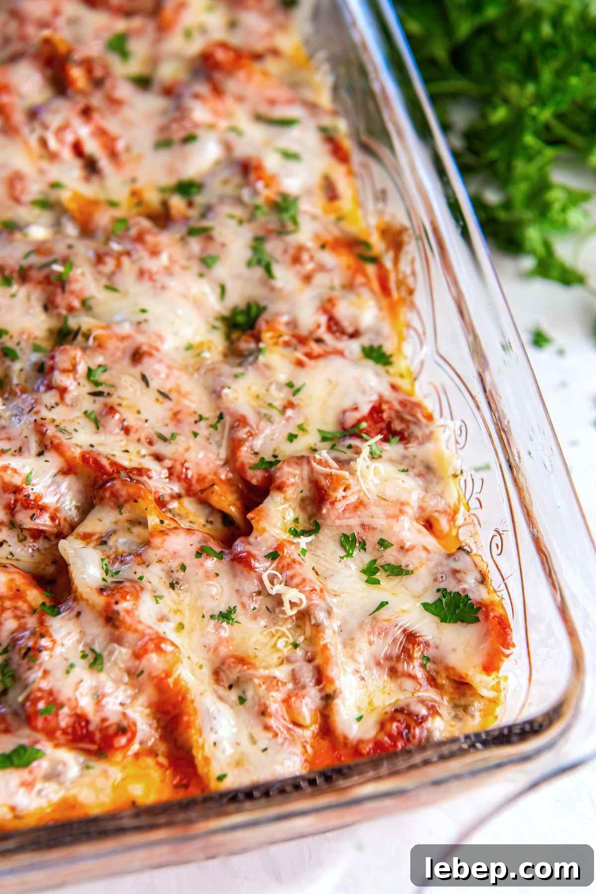 Baked Stuffed Shells with Beef and Cottage Cheese Filling 13 stuffed-shells-with-ground-beef-served-on-plate