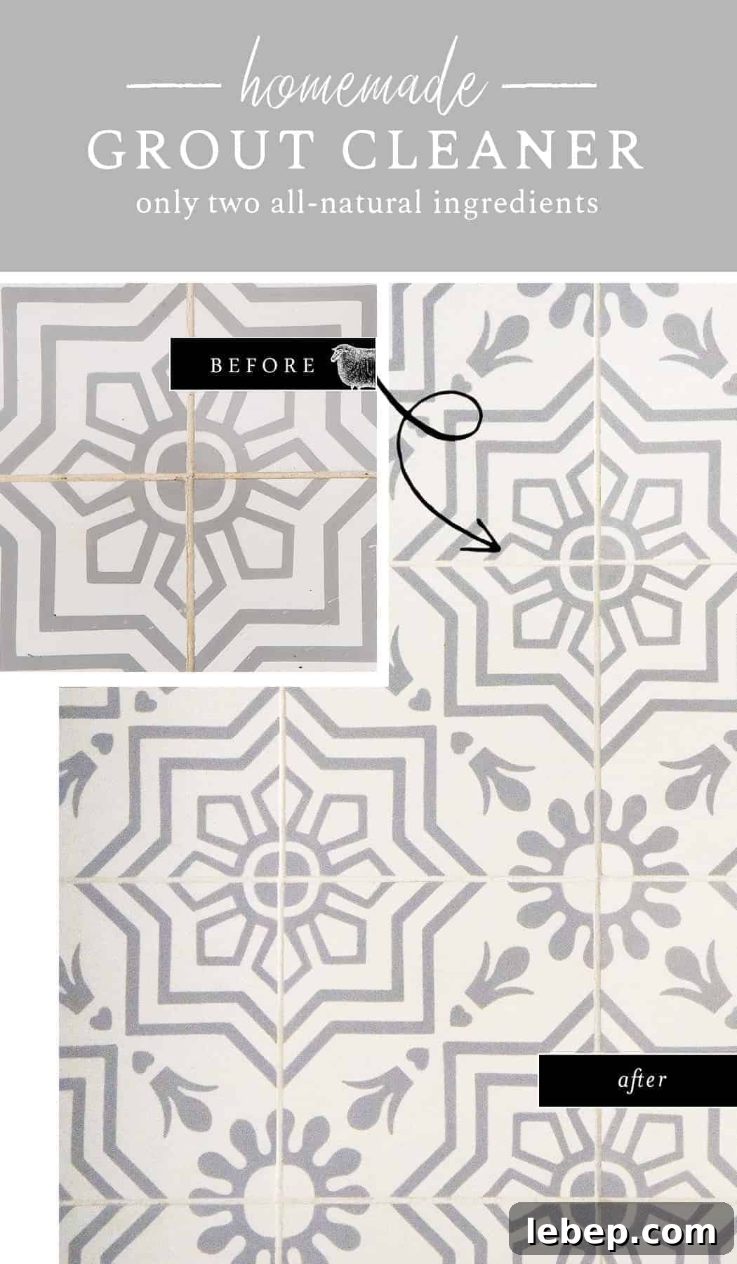 DIY Homemade Grout Cleaner That Actually Works 4 Make your own homemade grout cleaner with just two all-natural ingredients! This simple grout cleaner is amazing for white grout and to clean dirty tile floors naturally!