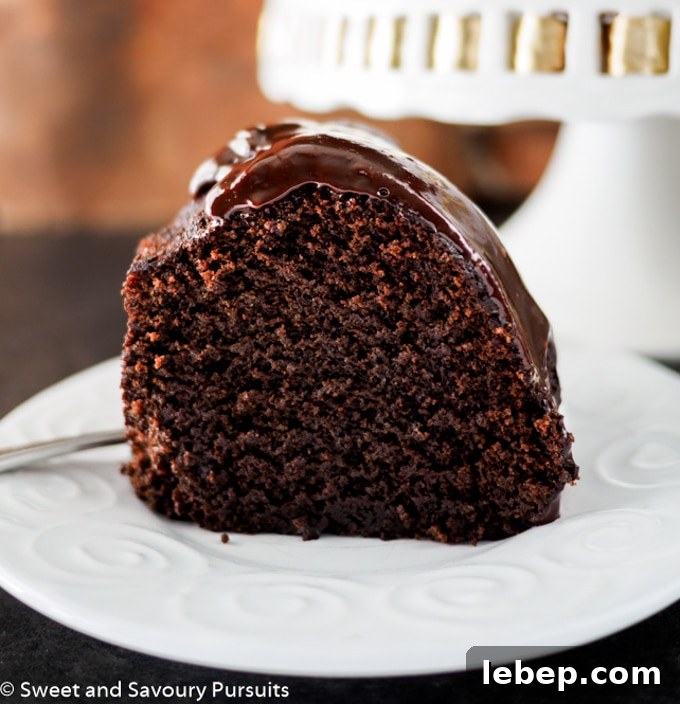 Rich Chocolate Stout Bundt Cake Recipe for Moist Decadence 5 Slice of chocolate bundt cake.