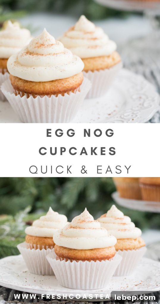 Eggnog Cupcakes Recipe with Spiced Rum Glaze 12 Pinterest Image for easy egg nog cupcakes