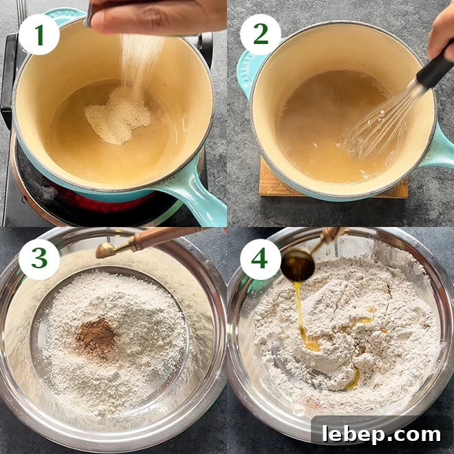 step by step picture collage of making cinnamon sugar shakarpara