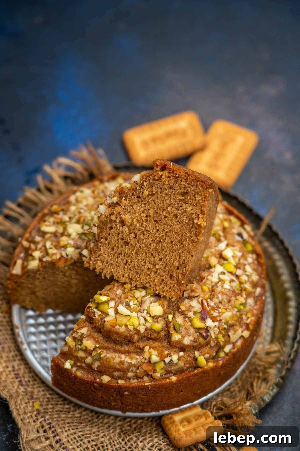 Parle g biscuit cake served on a plate.