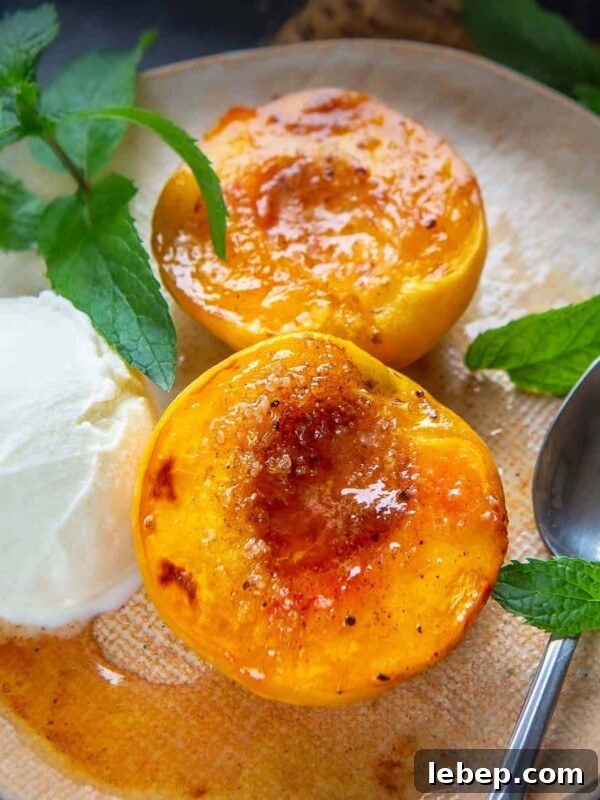 Warm and juicy baked peaches.