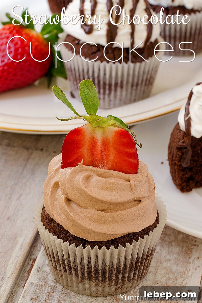 Strawberry Chocolate Cupcakes Recipe — Moist Chocolate & Fresh Strawberries 2 Strawberry Chocolate Cupcakes