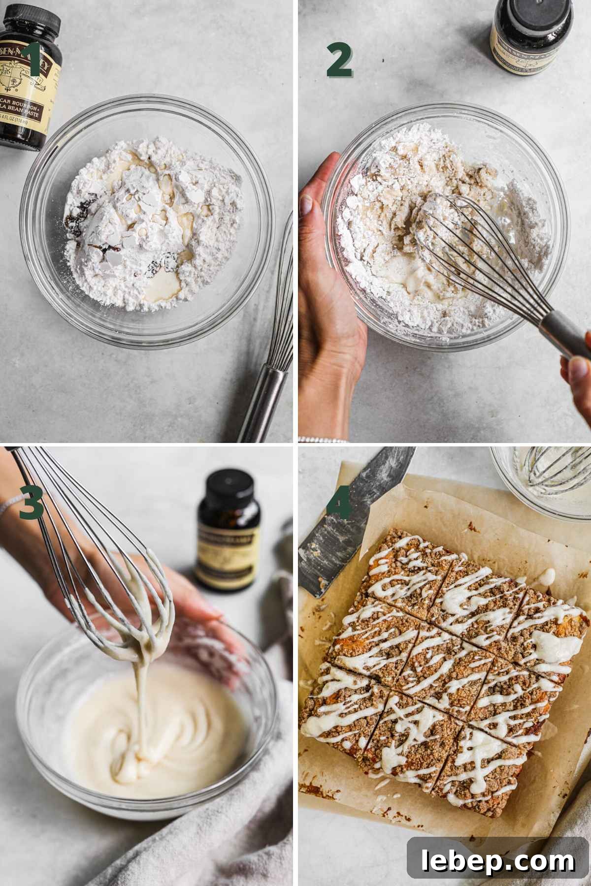 Steps to make simple and easy vanilla icing, whisk powdered sugar, milk, vanilla bean paste or extract, salt until it forms a smooth glaze.