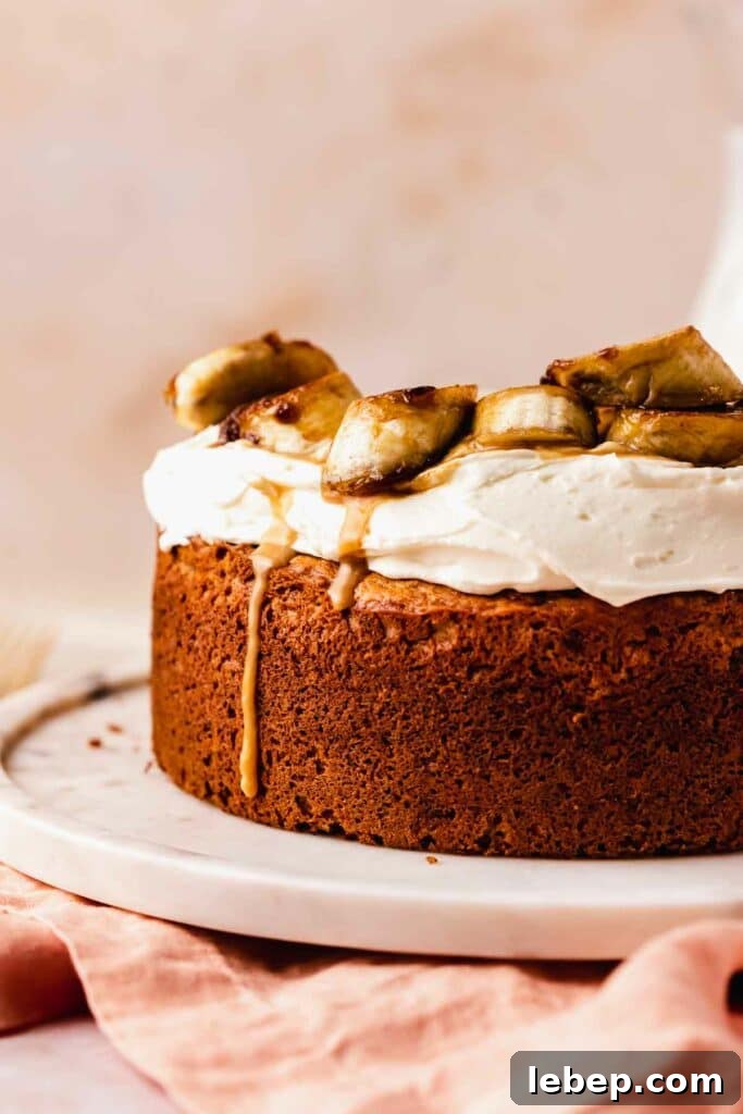 Decadent Banoffee Cake Recipe with Caramelized Bananas 4 Banana cake with toffee sauce drips