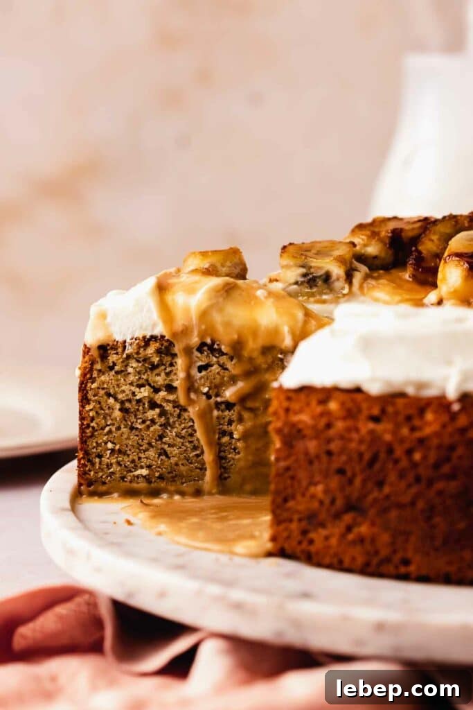 Decadent Banoffee Cake Recipe with Caramelized Bananas 6 slicing banoffee cake