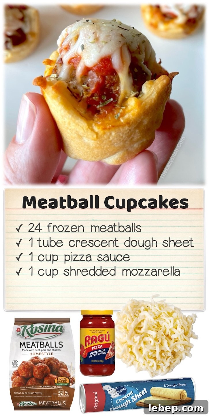 36 Family Dinner Ideas Kids and Picky Eaters Will Love 11 Meatball Cupcakes | These mini meatball subs and a fun finger food for dinner that your kids will especially love! They are simple to make in a mini muffin tin with Pillsbury sheet dough, frozen meatballs, pizza sauce, and shredded mozzarella.