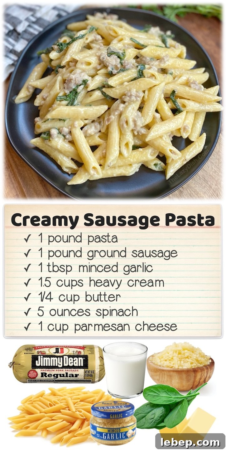 36 Family Dinner Ideas Kids and Picky Eaters Will Love 13 Creamy Sausage & Spinach Pasta | If you're looking for something fun and unique to make for dinner, try ground sausage for a change! It's yummy mixed with pasta and this homemade cream sauce. My picky toddler gobbles it up, and my husband always goes back for seconds.