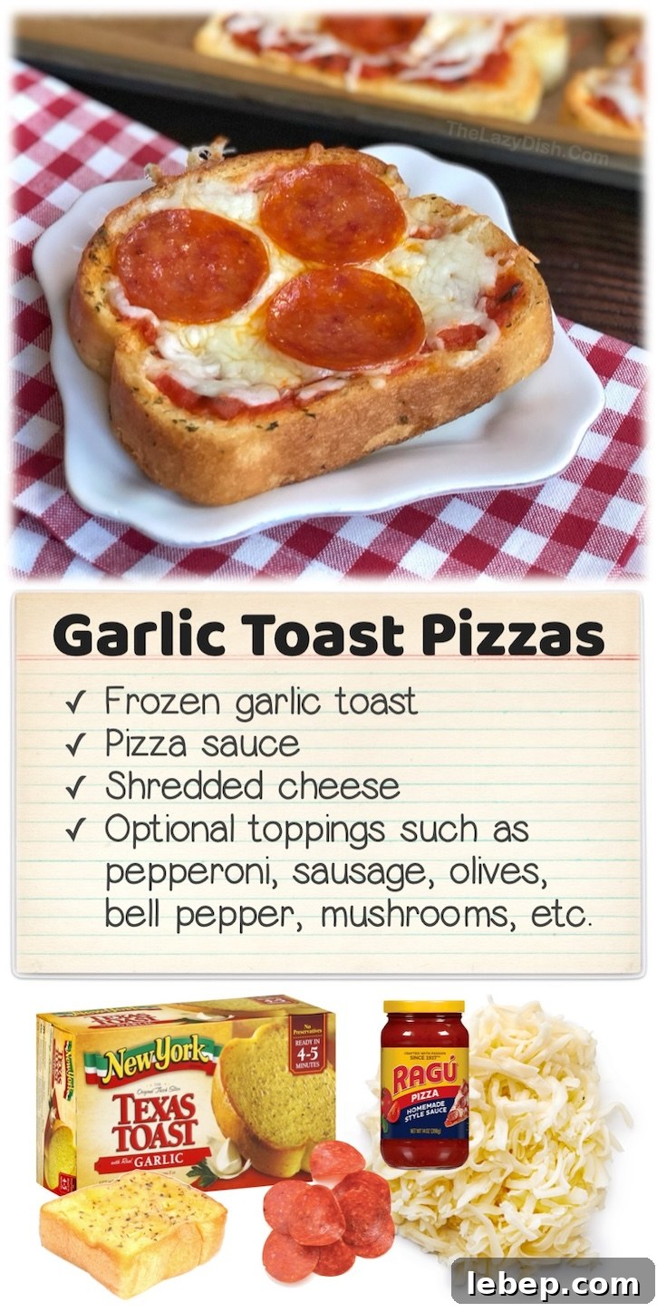 36 Family Dinner Ideas Kids and Picky Eaters Will Love 15 Garlic Toast Pizzas | If you work full time and have a hungry family to feed, these last minute pizzas are so easy to make thanks to frozen garlic toast! The perfect meal for busy parents on a budget with picky eaters at home.