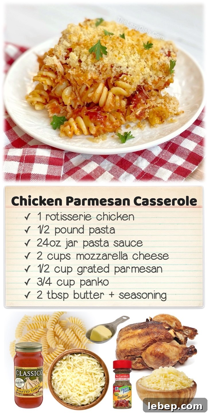 36 Family Dinner Ideas Kids and Picky Eaters Will Love 19 Chicken Parmesan & Pasta Casserole | If you're on the hunt for dinner menu ideas for your picky eaters, this kid friendly meal is a big hit with my family! It's quick and easy to make thanks to rotisserie chicken, pasta, marinara, cheese, and a delicious, buttery and crispy panko topping.