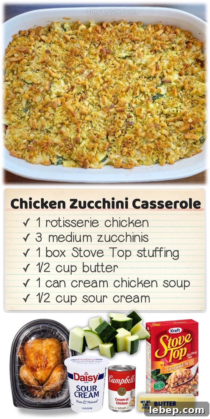 36 Family Dinner Ideas Kids and Picky Eaters Will Love 21 Chicken & Zucchini Stuffing Casserole | This easy dinner recipe is made with just a handful of ingredients including rotisserie chicken, boxed stuffing, zucchini, sour cream, butter, and a can of cream of chicken soup. The combination is out of this world delicious! My family gobbles it up, even my fussy toddler who never wants to eat anything.
