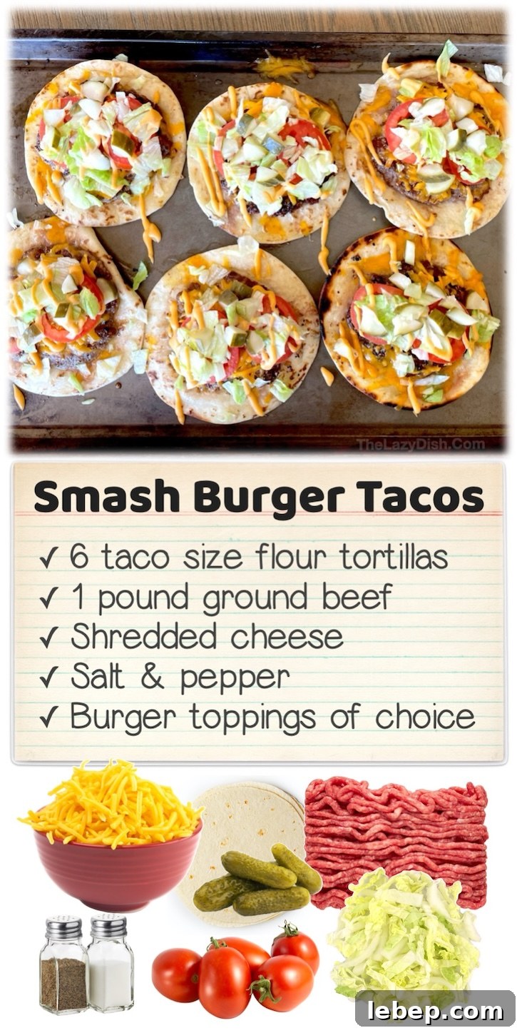 36 Family Dinner Ideas Kids and Picky Eaters Will Love 23 Smash Burger Tacos | Tacos made with cheeseburger ingredients! This unique dinner is a big hit in my house, even with my very picky kids. If you're looking for fun dinner ideas to make, your entire family is going to love this simple meal made with just a few cheap ingredients including ground beef, flour tortillas, cheese, seasoning and the condiments and toppings of your choice.