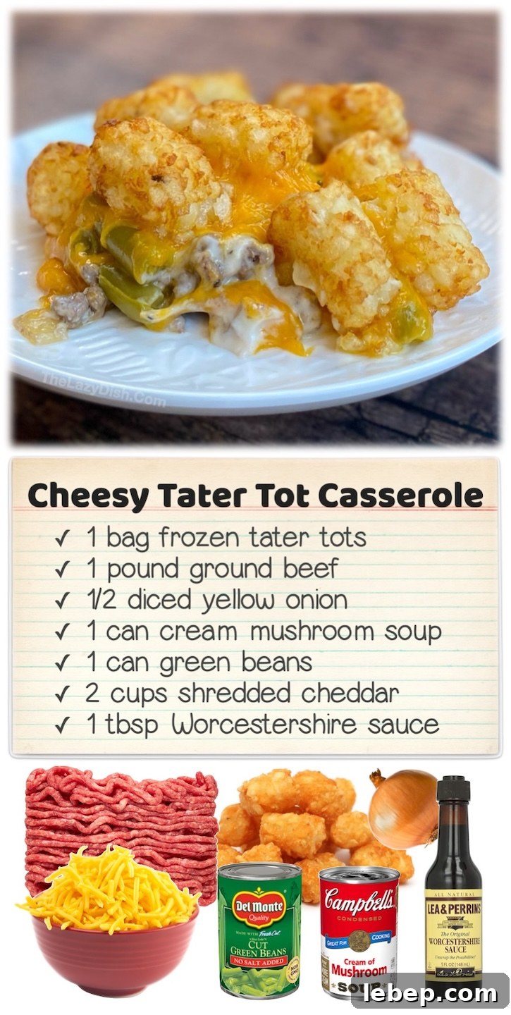 36 Family Dinner Ideas Kids and Picky Eaters Will Love 25 Cheesy Tater Tot Casserole | Are you looking for easy ground beef dinner ideas to make for a family with kids? You've got to try this delicious main dish! It's layered with cheesy beef, onion, veggies, canned soup and topped with crispy tater tots, of course. The ultimate comfort food! Don't worry, it's picky husband and kid approved.