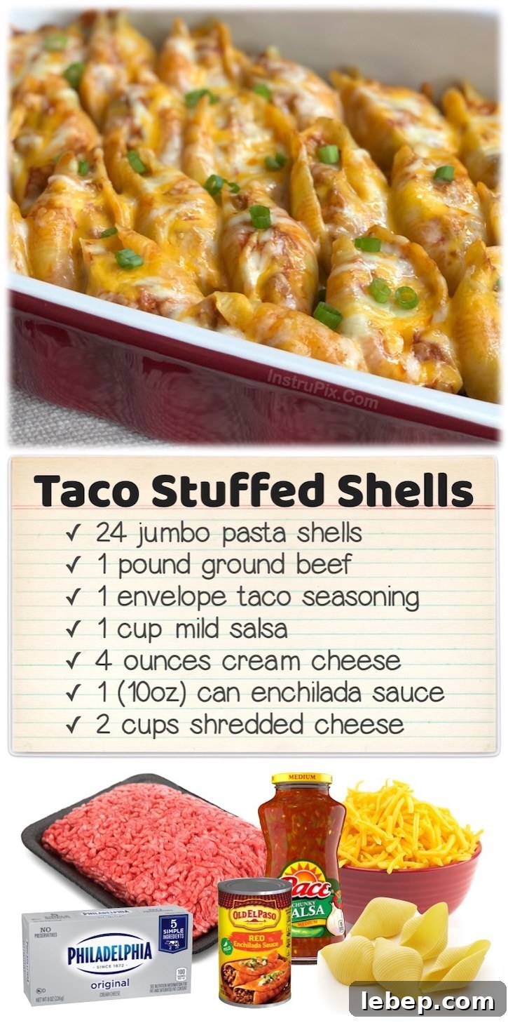 36 Family Dinner Ideas Kids and Picky Eaters Will Love 29 Taco Stuffed Pasta Shells | This Mexican Italian fusion is a fun and super tasty dinner idea for a family with picky kids to feed! Jumbo pasta shells stuffed full of cheesy ground beef and topped with enchilada sauce. How can you go wrong with this awesome comfort food?