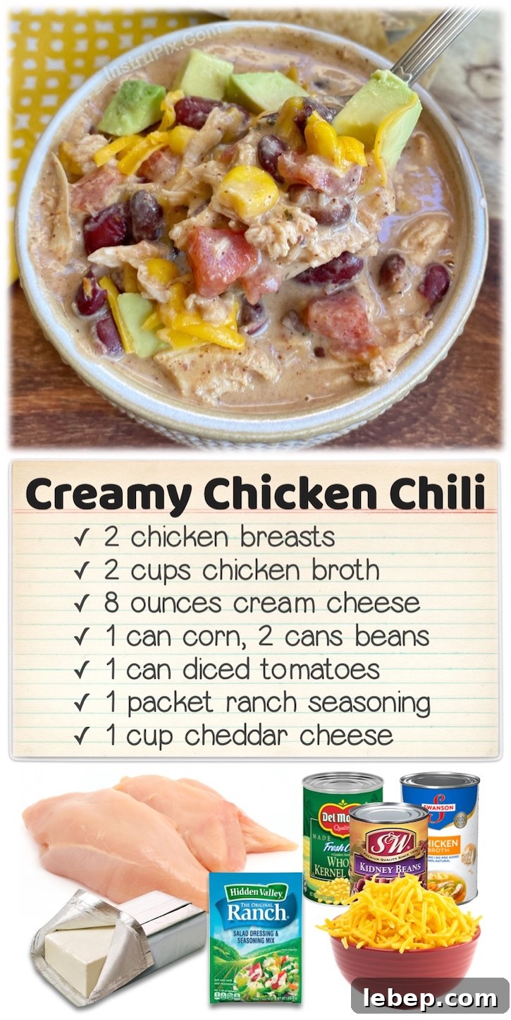 36 Family Dinner Ideas Kids and Picky Eaters Will Love 36 Creamy Chicken Chili | This mild and tasty dinner is perfect for a family with picky eaters to feed, plus you can customize it with the spices and toppings of your choice. The cream cheese and cheddar make it hearty, filling, and oh so delicious! We like to serve with tortilla chips and avocado for the ultimate comfort food.