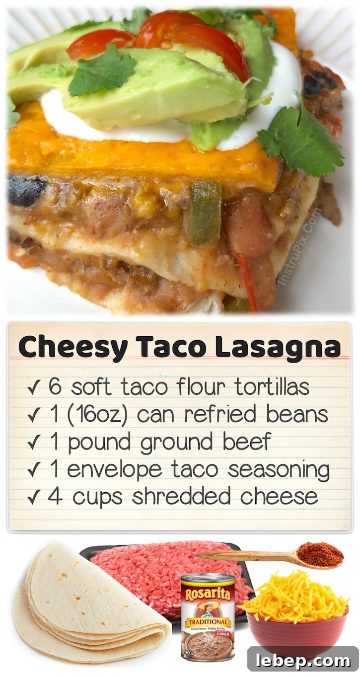 36 Family Dinner Ideas Kids and Picky Eaters Will Love 38 Cheesy Taco Lasagna | Flour tortillas, refried beans, seasoned ground beef, and shredded cheese all layered in a baking dish with your favorite taco toppings. A yummy twist on burritos! If you have a family with picky eaters to feed, this easy dinner recipe is for you. Add it to your dinner menu and thank me later.