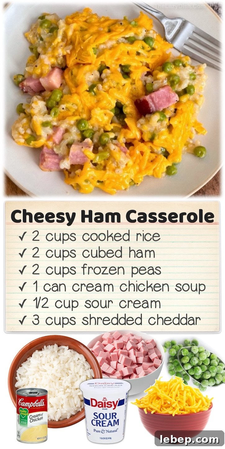 36 Family Dinner Ideas Kids and Picky Eaters Will Love 5 Cheesy Ham & Rice Casserole | If you're looking for easy casserole dinner ideas, this yummy dinner is super quick to make with just a few basic ingredients including cubed ham, rice, cheese, and veggies.