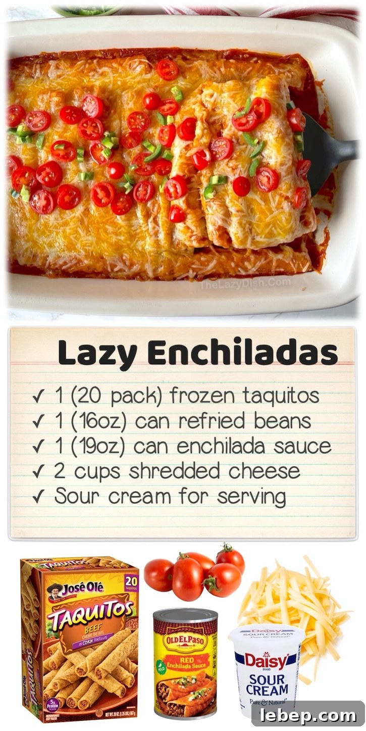 36 Family Dinner Ideas Kids and Picky Eaters Will Love 7 Lazy Enchiladas | This food hack makes dinner time a breeze! Simply smother frozen taquitos in enchilada sauce and cheese, bake, and you've got the easies kid-friendly dinner you'll ever make. It's perfect for busy school nights or anytime you're in a hurry to have a meal ready.