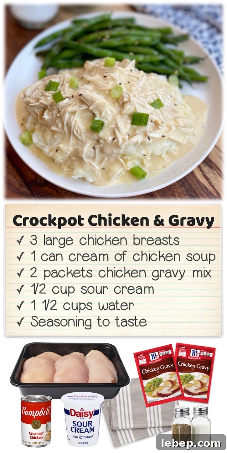 36 Family Dinner Ideas Kids and Picky Eaters Will Love 8 Slow Cooker Chicken & Gravy | This crockpot recipe is perfect for a large family with kids, can be made ahead of time, and is made with just a few budget ingredients including chicken breasts, canned soup, sour cream, and a few packets of chicken gravy mix. Your picky eaters are going to love it!