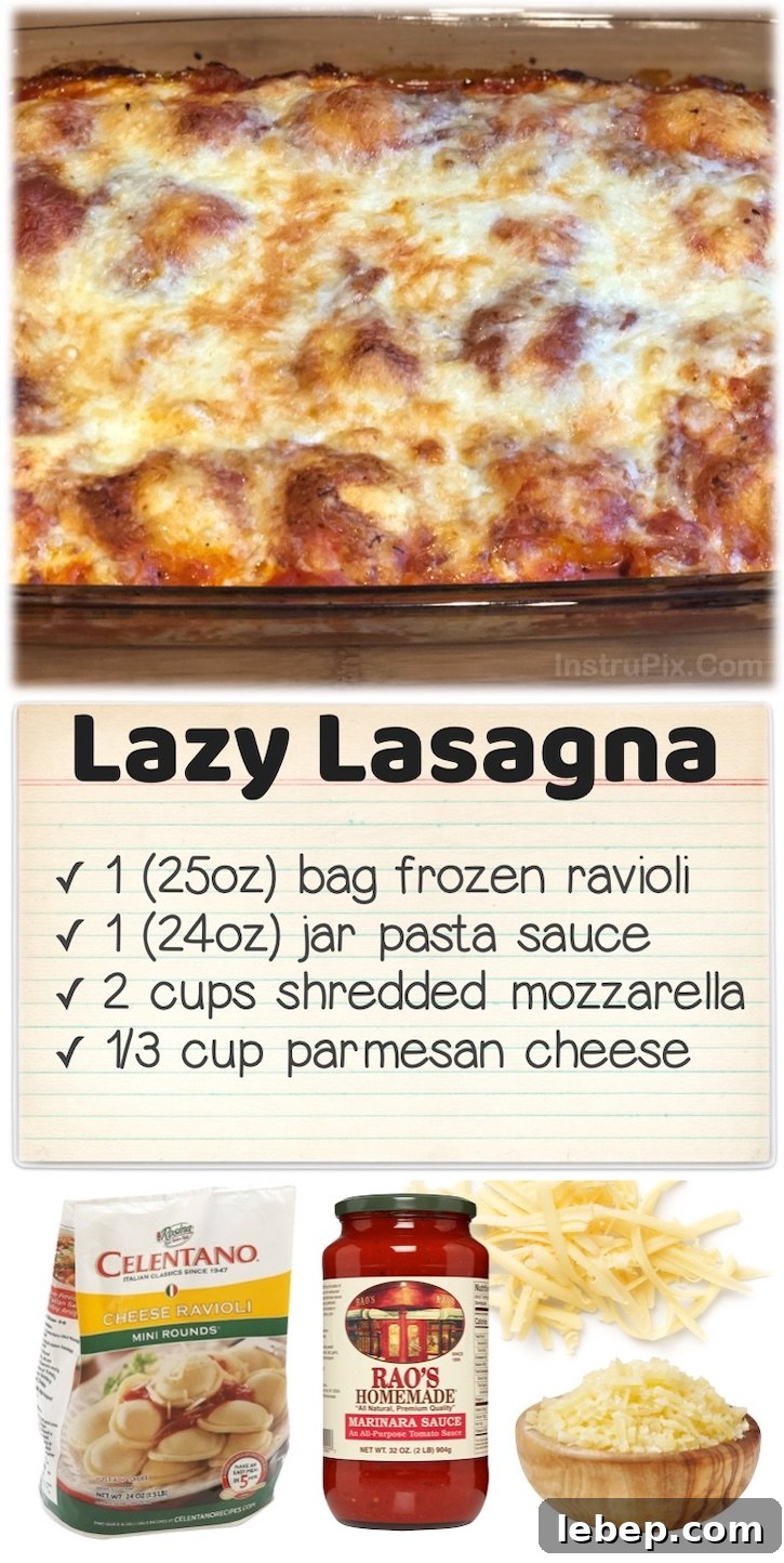 36 Family Dinner Ideas Kids and Picky Eaters Will Love 9 Lazy Lasagna | One of the easiest family meals on the planet made with just 3 ingredients including frozen ravioli, pasta sauce, and shredded cheese. Simply layer and bake for this yummy kid friendly dinner the entire family will love.