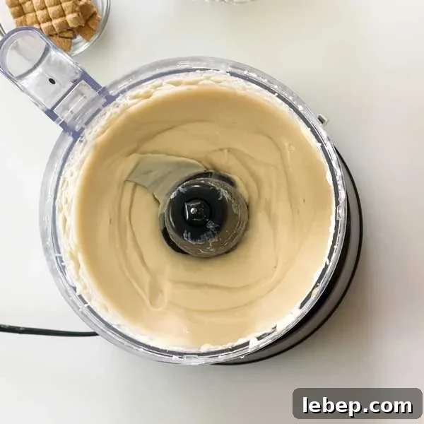 The cottage cheese ice cream ingredients blended smooth in a food processor.