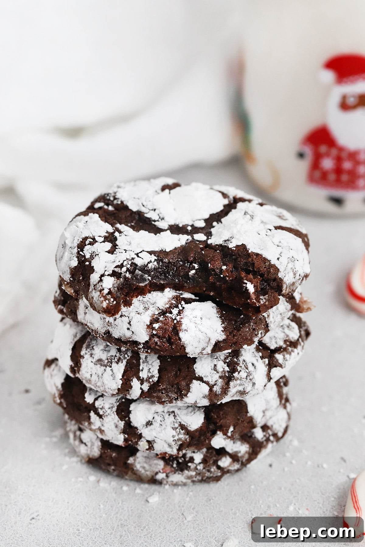 Gluten-Free Peppermint Chocolate Crinkle Cookies Recipe 14 Stack of gluten-free peppermint chocolate crinkle cookies