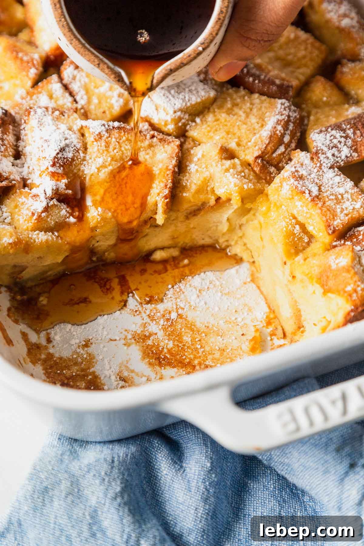 Brioche French Toast Casserole Recipe for Brunch or Holidays 11 brioche french toast casserole with maple syrup.