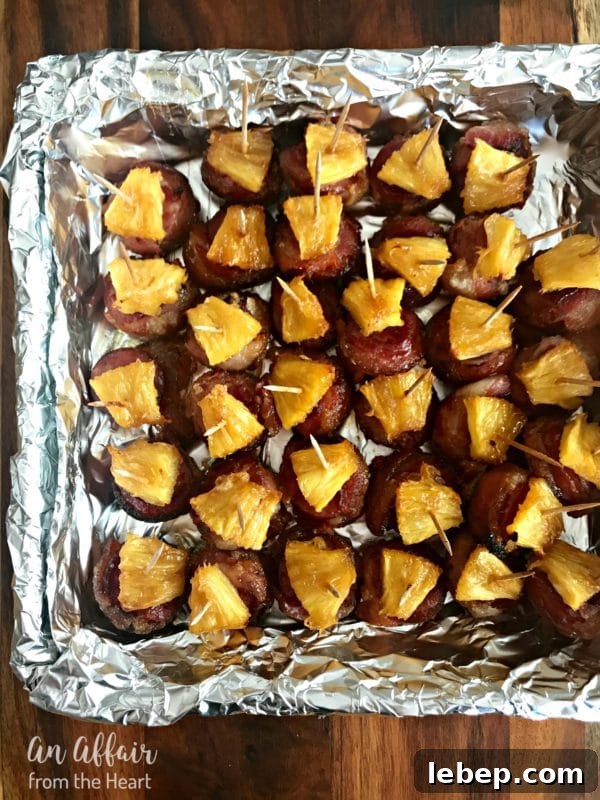 Aloha Bacon-Wrapped Pineapple Sausage Bites 13 Aloha Bacon Wrapped Sausage Bites