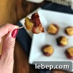 Aloha Bacon-Wrapped Pineapple Sausage Bites 15 close up of a Aloha Bacon Wrapped Sausage Bite