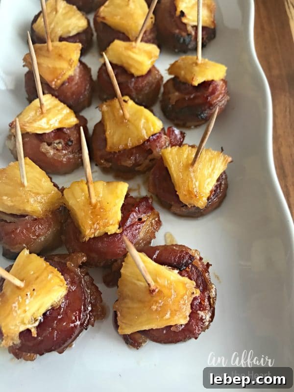 Aloha Bacon-Wrapped Pineapple Sausage Bites 4 Aloha Bacon Wrapped Sausage Bites