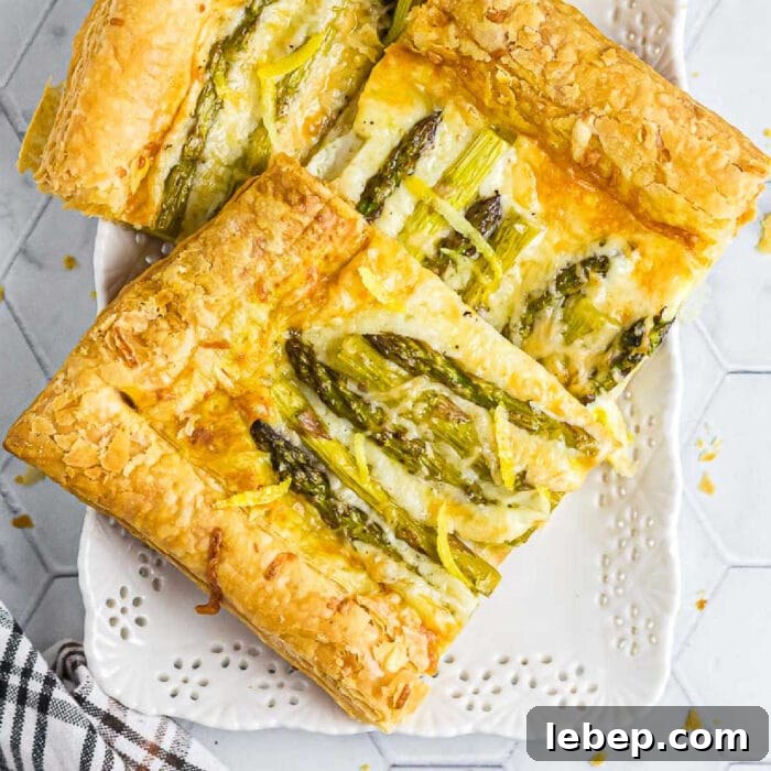 Overhead view of the asparagus tart.