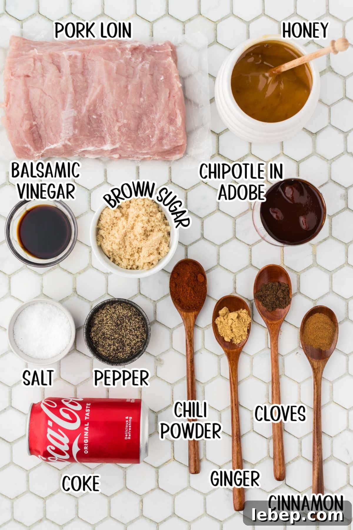 Labeled ingredients for the coca cola pork loin.