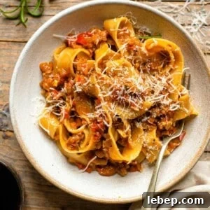 Hearty Vegetable Ragu with Pappardelle Pasta Recipe 7 An overhead shot of a bowl of vegetable ragu and pasta