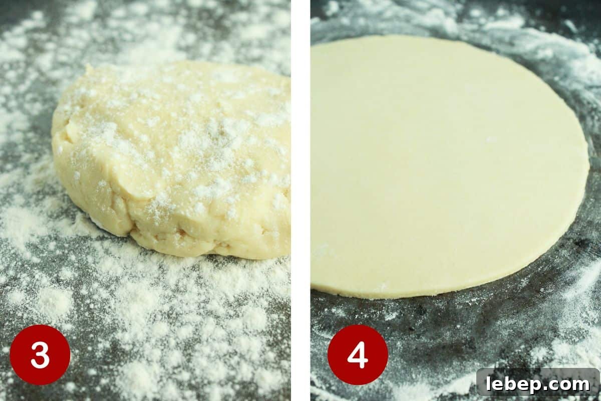 Photos of steps 3 and 4 of how to roll out and cut sugar cookie dough.