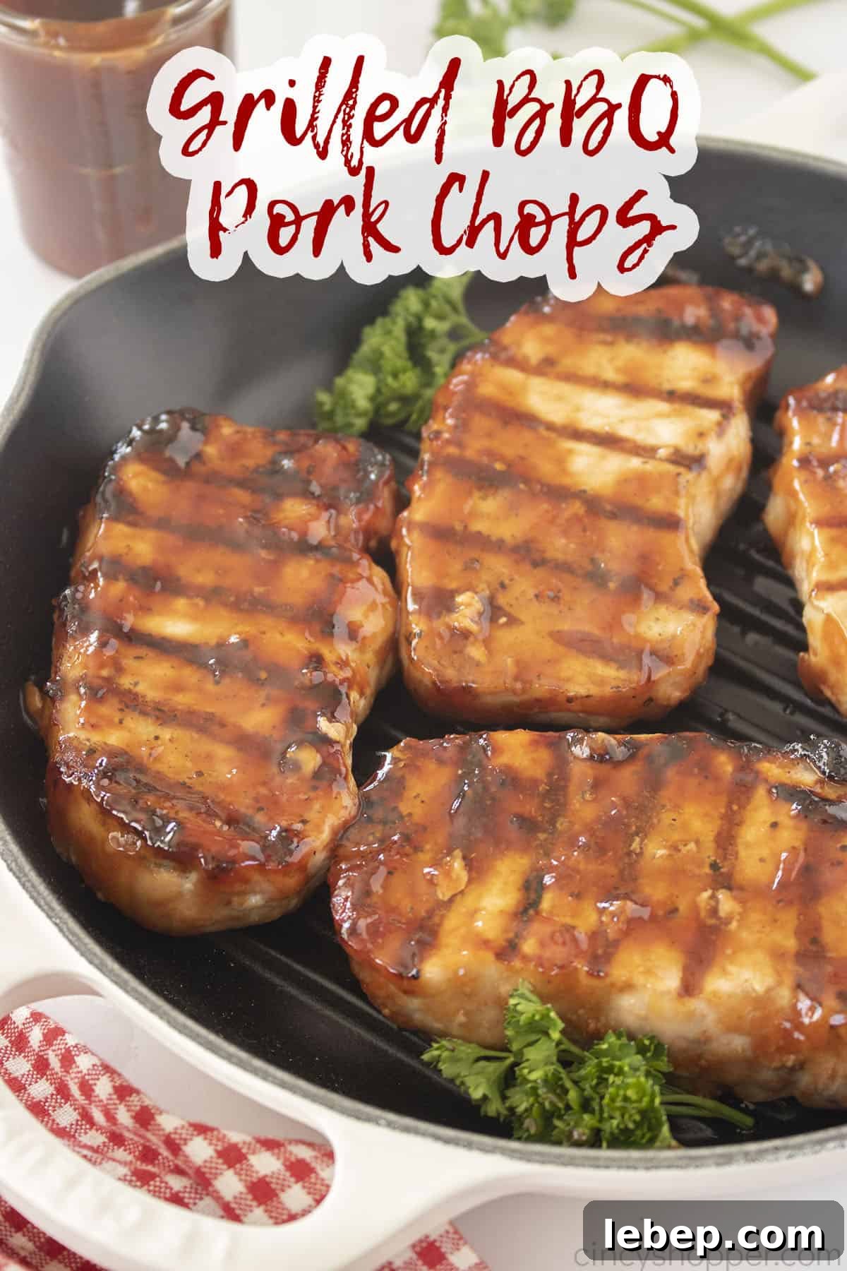 Text on image Grilled BBQ Pork Chops.