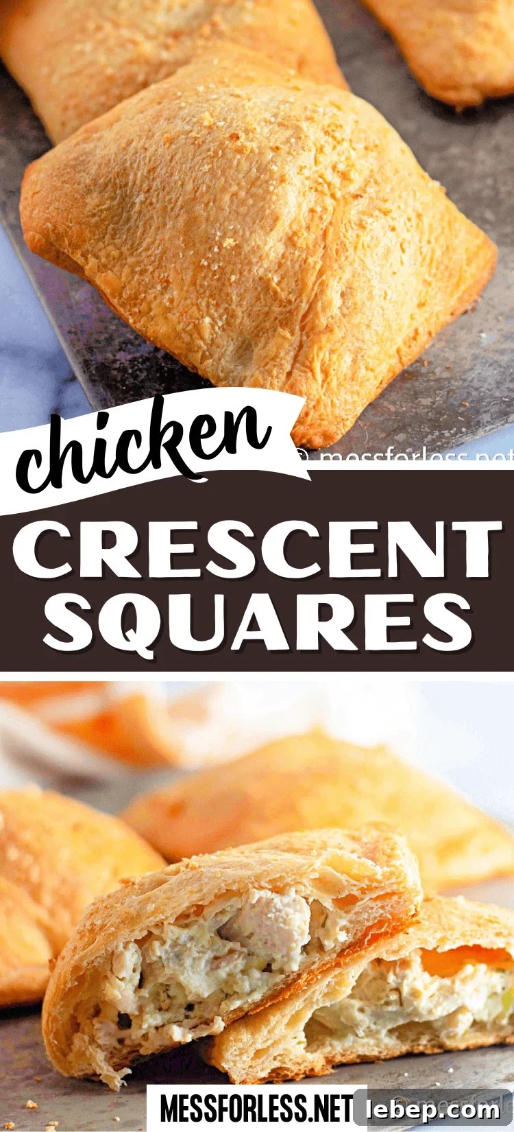 Cheesy Chicken Crescent Bake with Puff Pastry Squares 2 Chicken Crescent Sqaures Recipe Pin