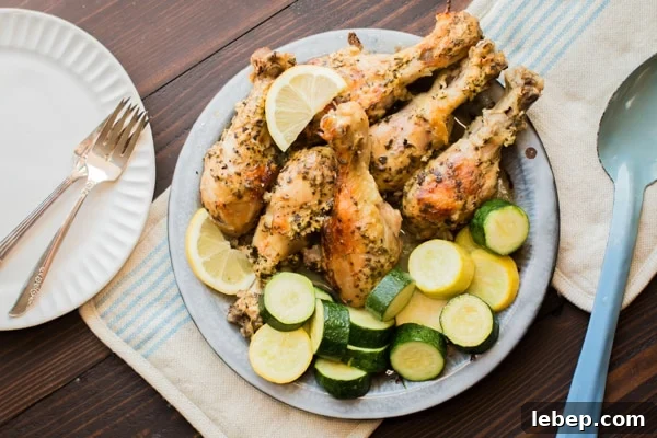 Greek Slow Cooker Chicken Drumsticks with Lemon & Oregano 5 cooked drumsticks and squash