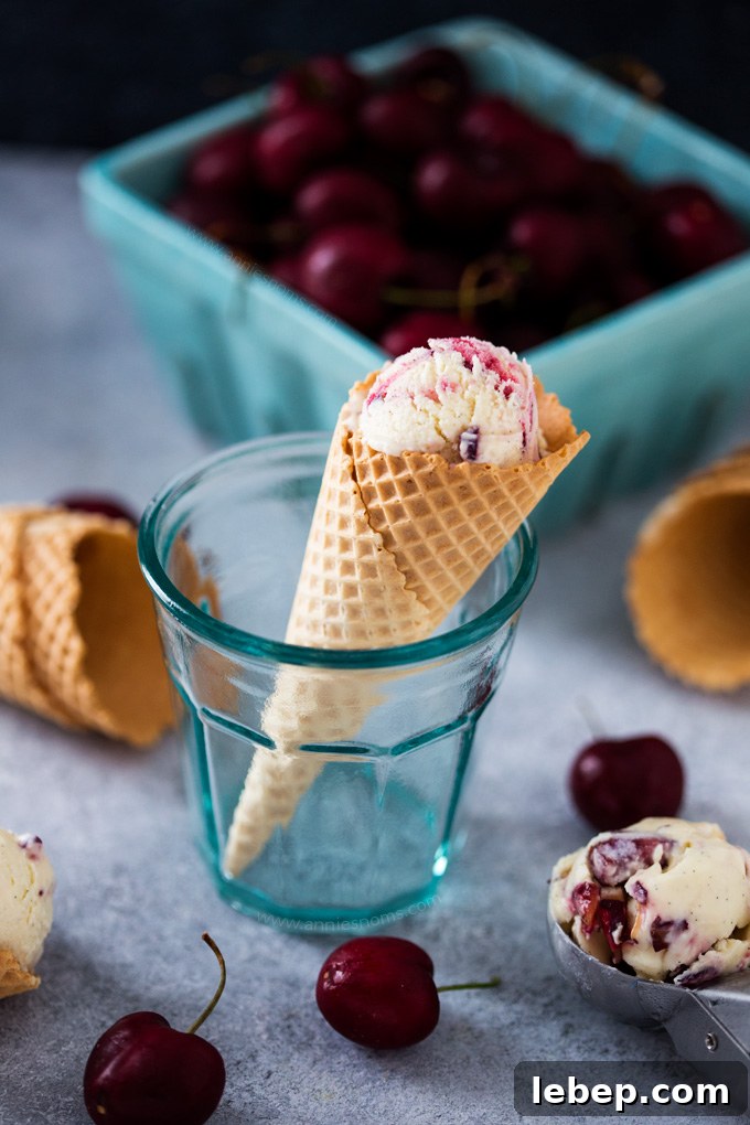 Cherry Vanilla No-Churn Ice Cream Recipe — Creamy Homemade Scoop 3 This smooth and creamy Cherry and Vanilla No Churn Ice Cream is ready to freeze in minutes and tastes just as good as the churned stuff!
