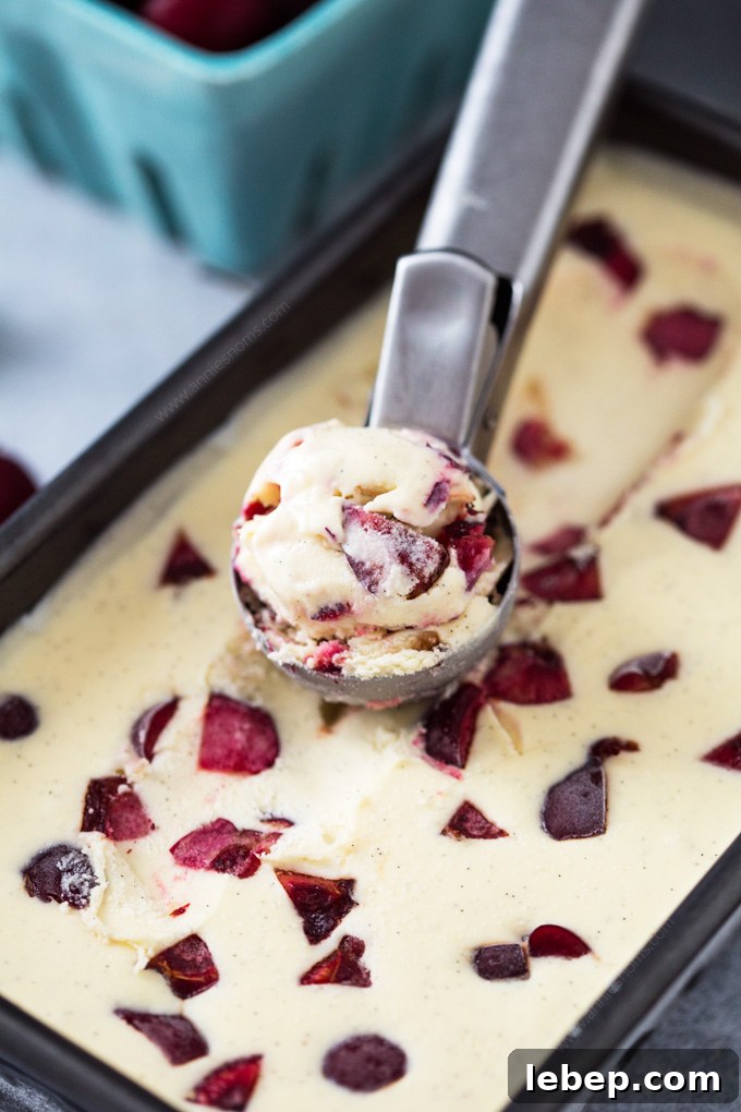 Cherry Vanilla No-Churn Ice Cream Recipe — Creamy Homemade Scoop 4 This smooth and creamy Cherry and Vanilla No Churn Ice Cream is ready to freeze in minutes and tastes just as good as the churned stuff!