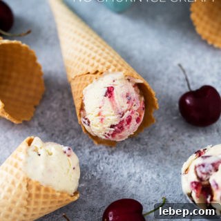 This smooth and creamy Cherry and Vanilla No Churn Ice Cream is ready to freeze in minutes and tastes just as good as the churned stuff!