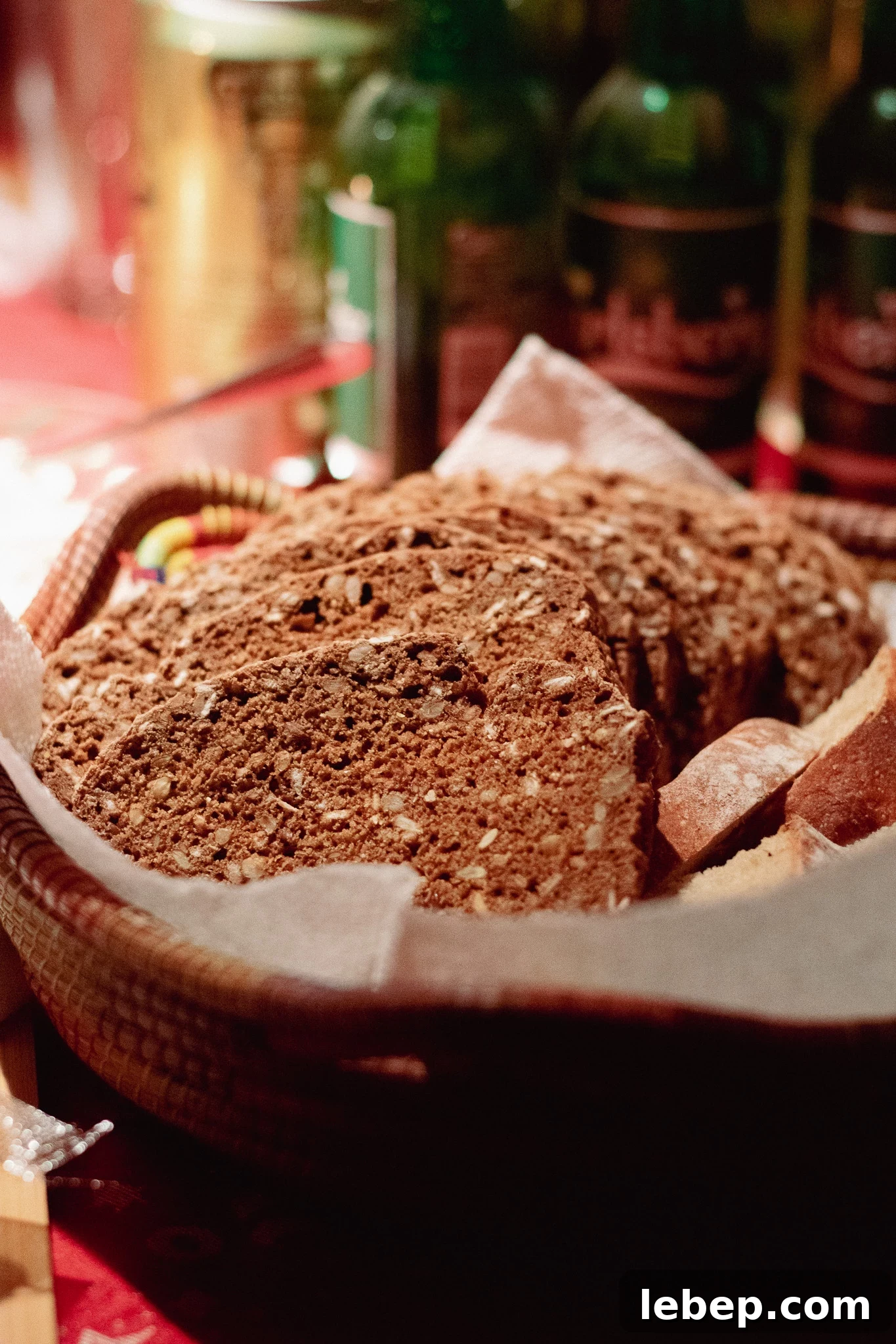 Rye bread in a bread basket.