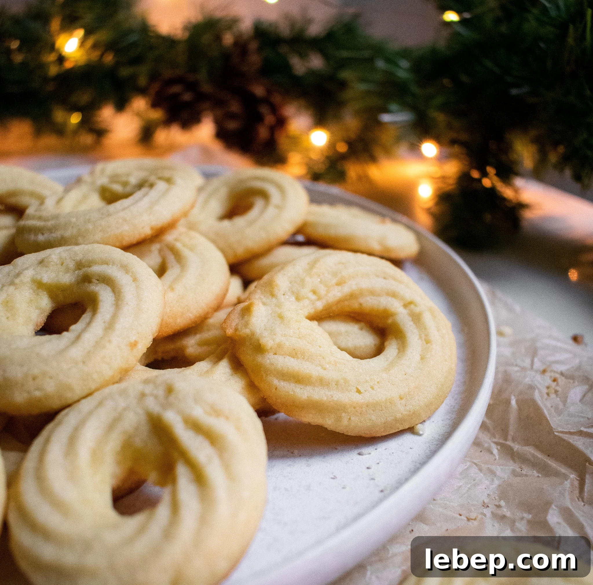 Christmas butter cookies on a plate.