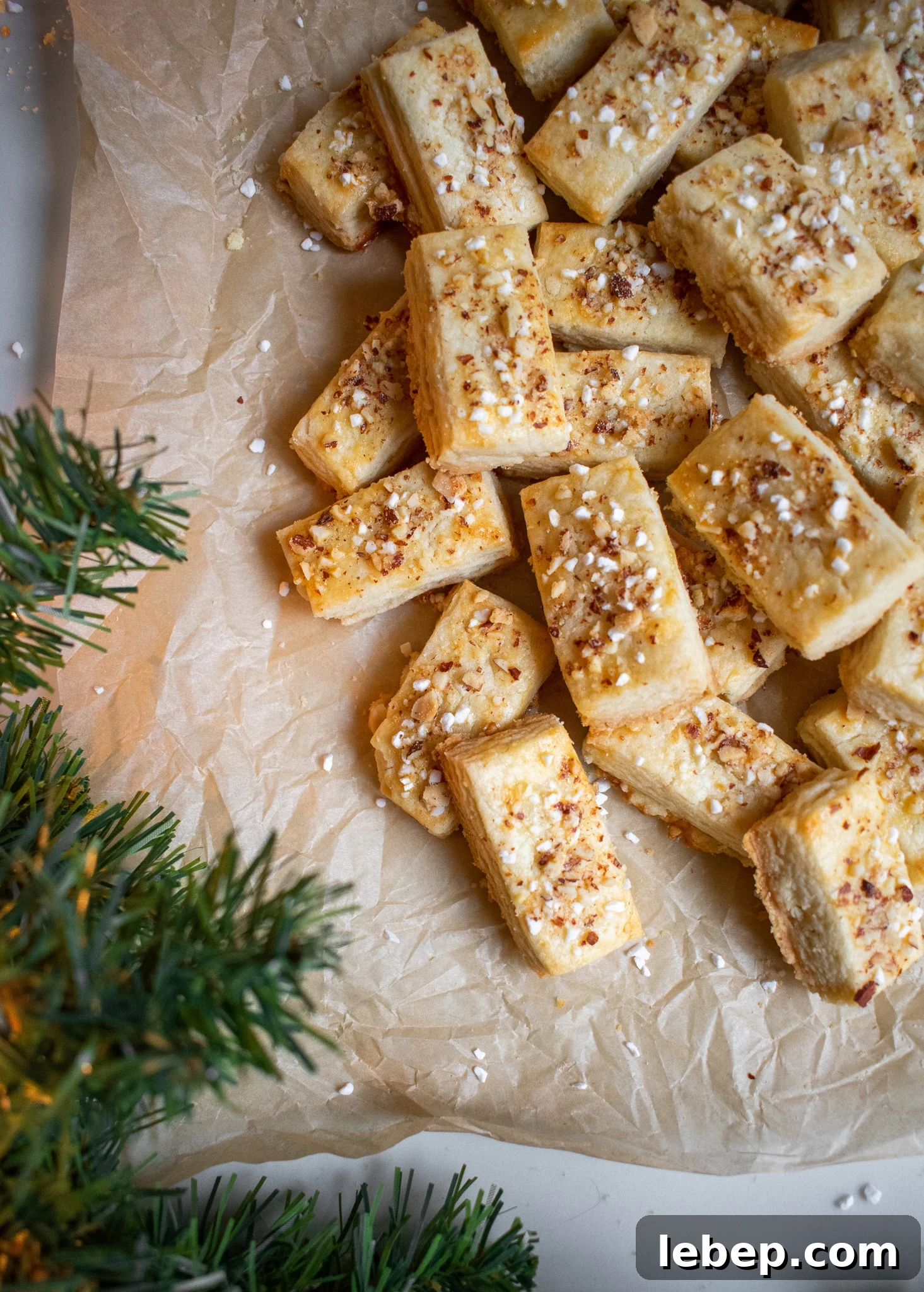 Danish shortbread christmas cookies on a piece of parchment paper.