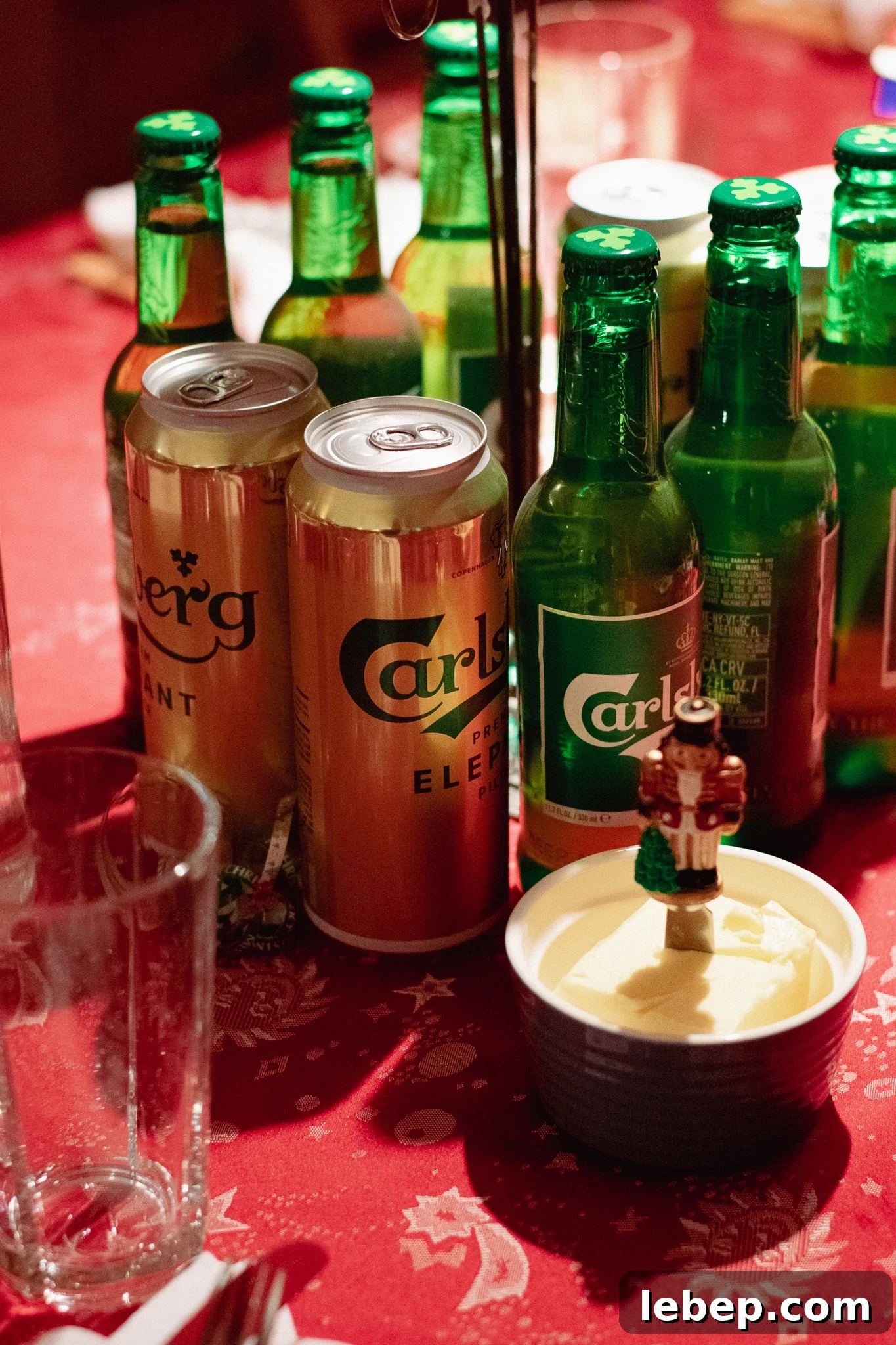 A lineup of beers for Danish julefrokost.
